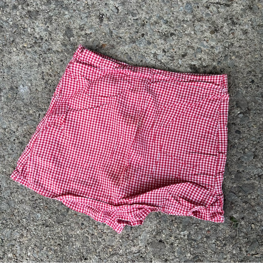 Hartstrings Red and White Gingham Print Girl’s Skort